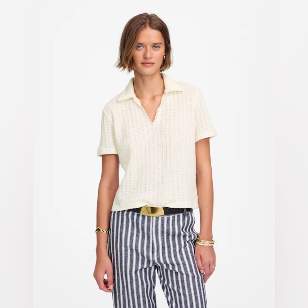 Madewell Crochet-Knit V-Neck Sweater Tee